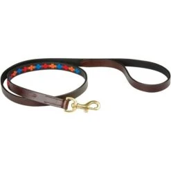 2023 Weatherbeeta Polo Leather Dog Lead 10016980 - Beaufort Brown / Red / Orange / Blue Colour Red/Blue/Orange/Beaufort Brown