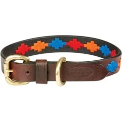 2023 Weatherbeeta Polo Leather Dog Collar 10016990 - Beaufort Brown / Red / Orange / Blue Colour Red/Blue/Orange/Beaufort Brown