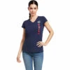 2022 Ariat Womens Vertical Logo Short Sleeve Top 10039227 - Navy -Equestrian Clothing Sales 10039227 front1.700x700
