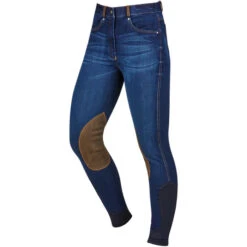 2022 Dublin Womens Shona Knee Patch Denim Breeches 10004960 - Blue Denim / Navy Colour Blue Denim/navy