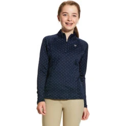 2022 Ariat Girls Sunstopper 2.0 1/4 Zip Base Layer Top 10030444 - Navy Dot