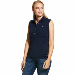 2022 Ariat Womens Prix 2.0 Sleeveless Polo Top 10030404 - Navy Colour Navy