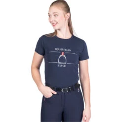 2022 HKM Womens Equine Sport Style T-Shirt 13296 - Navy Colour Navy