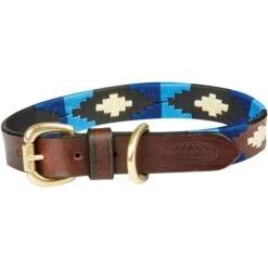 2022 Weatherbeeta Polo Leather Dog Collar 10016990 - Cowdray Brown / Blue Colour Blue/Cowdray Brown