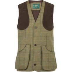 2023 Alan Paine Mens Rutland Tweed Shooting Waistcoat Gilet RUTGSHW - Dark Moss Colour Dark Moss