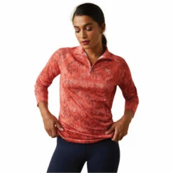 2023 Ariat Womens Sunstopper 2.0 1/4 Zip Baselayer 10030429 - Burnt Sienna Print Colour Burnt Sienna Mirror Print
