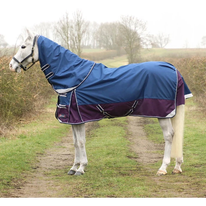 2023 Hy Equestrian DefenceX System 0g Turnout Rug With Detachable Neck Cover 2814 - Navy / Purple 3 2023 Hy Equestrian DefenceX System 0g Turnout Rug With Detachable Neck Cover 2814 - Navy / Purple