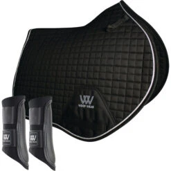 2022 Woof Wear Close Contact Saddle Cloth & Club Brushing Boots Bundle WS0003WB0003 - Black Colour Black