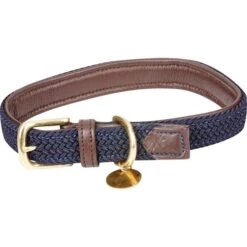 Weatherbeeta Leather Plaited Dog Collar - Brown / Navy Colour Navy/Brown