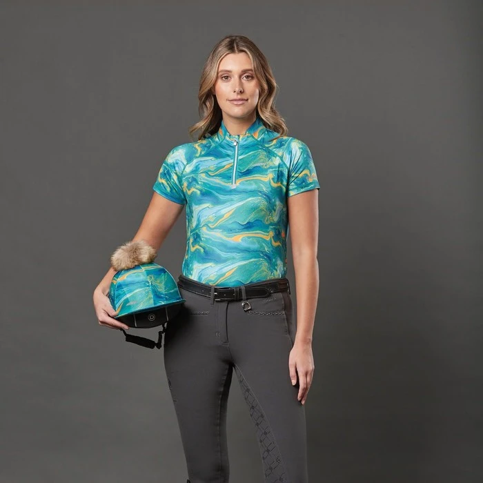 2022 Weatherbeeta Womens Ruby Printed Short Sleeve Top 1009343016 - Blue / Orange Swirl 5 2022 Weatherbeeta Womens Ruby Printed Short Sleeve Top 1009343016 - Blue / Orange Swirl - Image 3