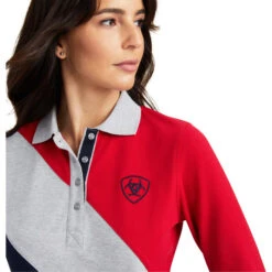 2022 Ariat Womens Taryn Long Sleeve Polo Top 10041356 - Red / Grey / Navy -Equestrian Clothing Sales 4746 F22 WMS ENGL 10041356 detail01.700x700