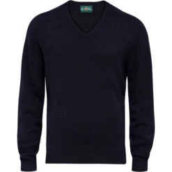 2023 Alan Paine Mens Burford Lambswool V-Neck Jumper 050D83 - Dark Navy