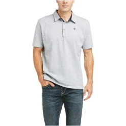2023 Ariat Mens Medal Button Polo 10035392 - Heather Grey
