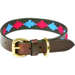 2023 Weatherbeeta Polo Leather Dog Collar 10016990 - Beaufort Brown / Pink / Blue Colour Blue/Pink/Beaufort Brown