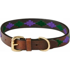 2023 Weatherbeeta Polo Leather Dog Collar 10016990 - Beaufort Brown / Purple / Teal Colour Teal/Purple/Beaufort Brown