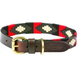 2023 Weatherbeeta Polo Leather Dog Collar 10016990 - Cowdray Brown / Black / Red Colour Red/Black/Cowdray Brown
