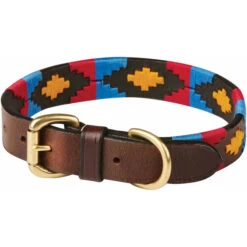2023 Weatherbeeta Polo Leather Dog Collar 10016990 - Cowdray Brown / Pink / Blue / Yellow Colour Yellow/Blue/Pink/Cowdray Brown