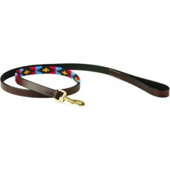Weatherbeeta Polo Leather Dog Lead - Cowdray Brown / Pink / Blue / Yellow Colour Yellow/Blue/Pink/Cowdray Brown