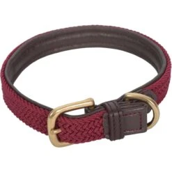 Weatherbeeta Leather Plaited Dog Collar - Brown / Maroon Colour Brown/Maroon