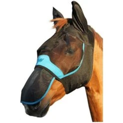 Woof Wear UV Fly Mask Without Ears - Black / Turquoise Colour Black/Turquoise -Equestrian Clothing Sales nose20protector.700x700